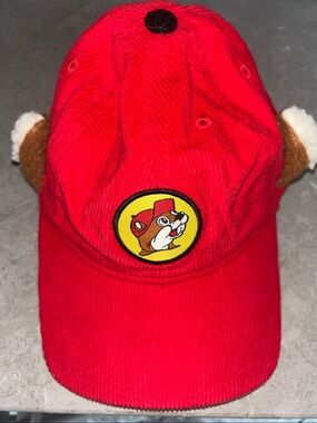 Buc-ee's Red Corduroy Snapback Hat with Ears, Adjustable Youth Size